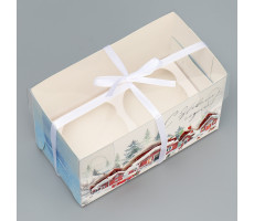 Коробка для капкейка  «С новым годом», зимний отдых, 16*8*10см